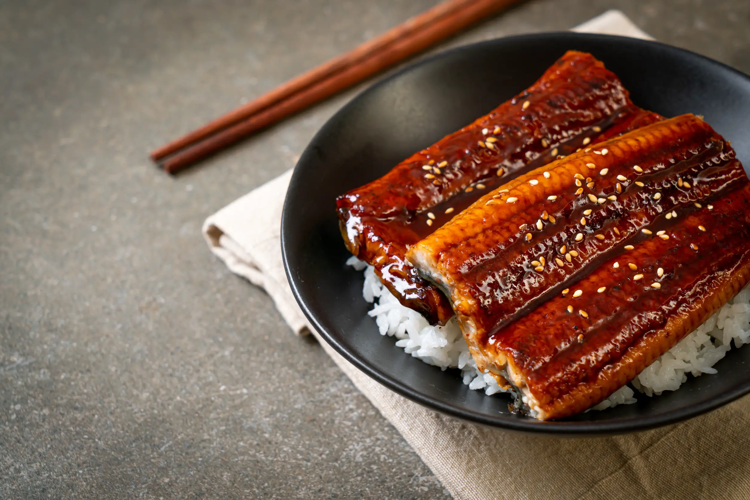 Unagi, or eel, sashimi on rice